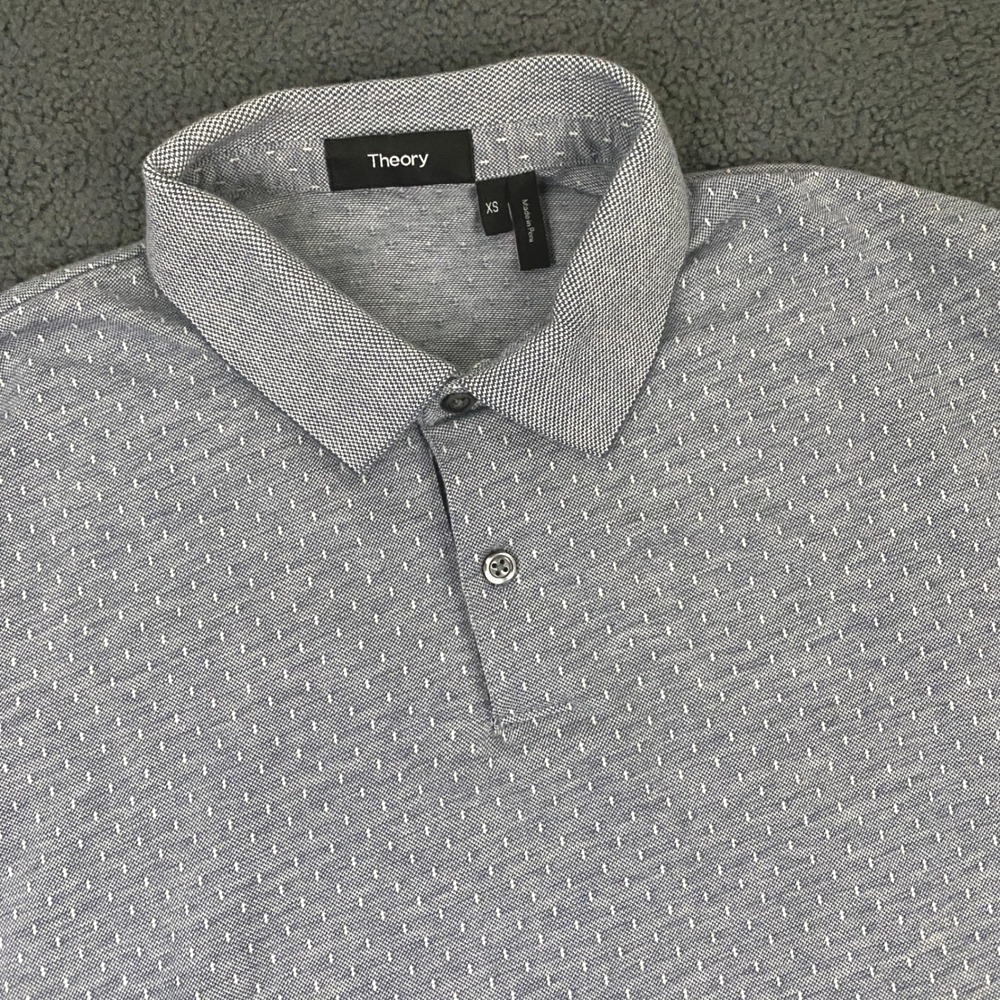 Theory Standard Polo Mens XS Blue Arrow Jacquard Cotton J014522R Luxury